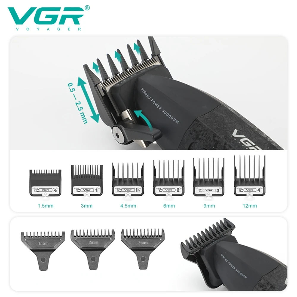 VGR Hair Trimmer Professional Clipper Cordless Barber 9000 RPM - Image 4
