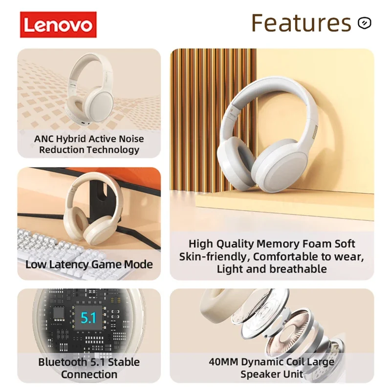 Lenovo TH30 Wireless Bluetooth 5.1 Headphones - Image 5