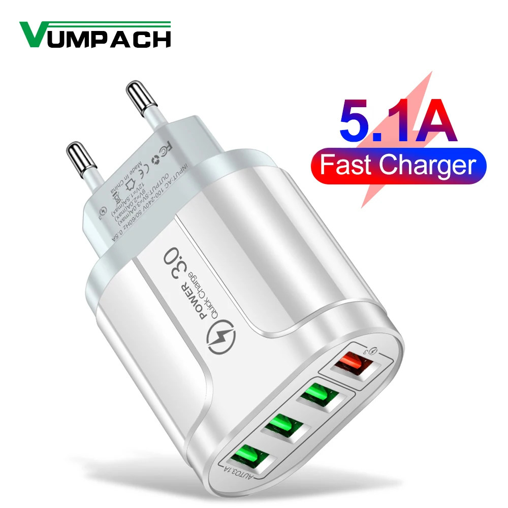 Vumpach 4 Ports USB Fast Charger Quick Charge 3.0 48W Adapter